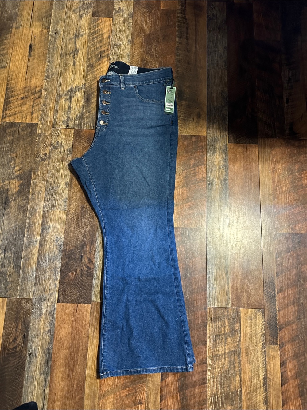 Terra & Sky Two-Tone High-Rise Flare Jeans - Dark Indigo/Blue
